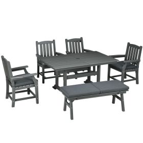 6 Pieces Patio Dining Set, 6 Seater Outdoor Table and Chairs Loveseat with Umbrella Hole, Cushions, for Poolside, Backyard, Dark Gray 6 Pieces Patio Dining Set, 6 Seater Outdoor Table and Chairs Loveseat with Umbrella Hole, Cushions, for Poolside, Backyard, Dark Gray