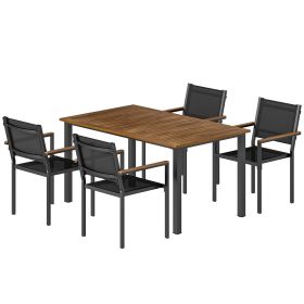 Outdoor Dining Set for 4, Patio Table and Chairs Set with 59" Rectangle Acacia Wood Table and 352 LBS Stackable Chairs Outdoor Dining Set for 4, Patio Table and Chairs Set with 59" Rectangle Acacia Wood Table and 352 LBS Stackable Chairs