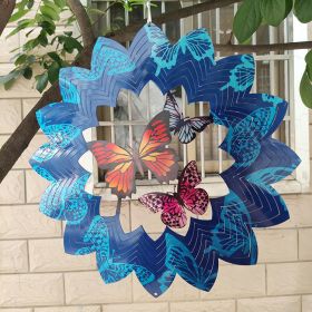 Creative 3D Kinetic Stainless Steel Wind Spinner Outdoor Garden Hanging Decoration Mandala Butterfly Design Wind Chime Spinner (Color: Butterfly)